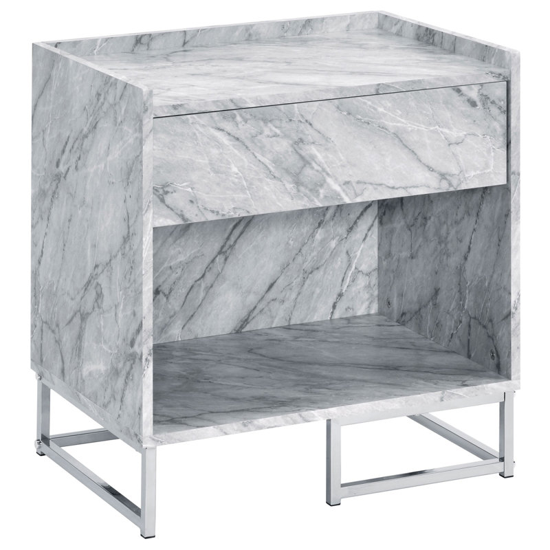 White Printed Faux Marble And Chrome Accent Table