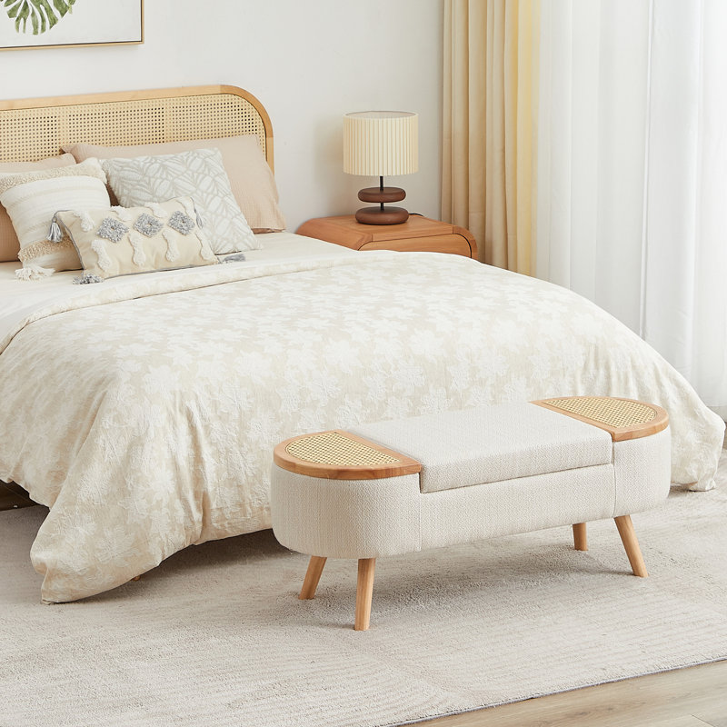 Jurre Rattan Upholstered Storage Bench with Flip Top , Beige