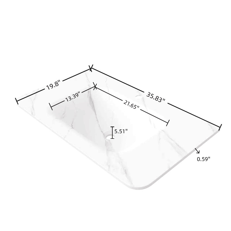 Lavabo de salle de bain 36 po, lavabo intégré en pierre frittée Carrara, sans armoire, sans robinet ni drain