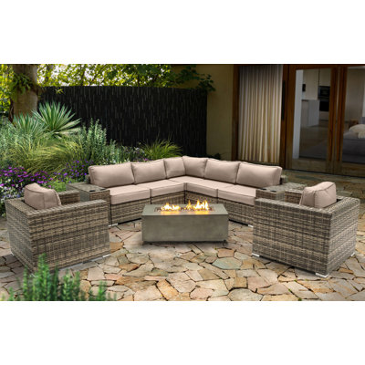 Lsi Fully Assembled 6 Person Seating Group With  Sunbrella Cushions And Concrete Firepit
