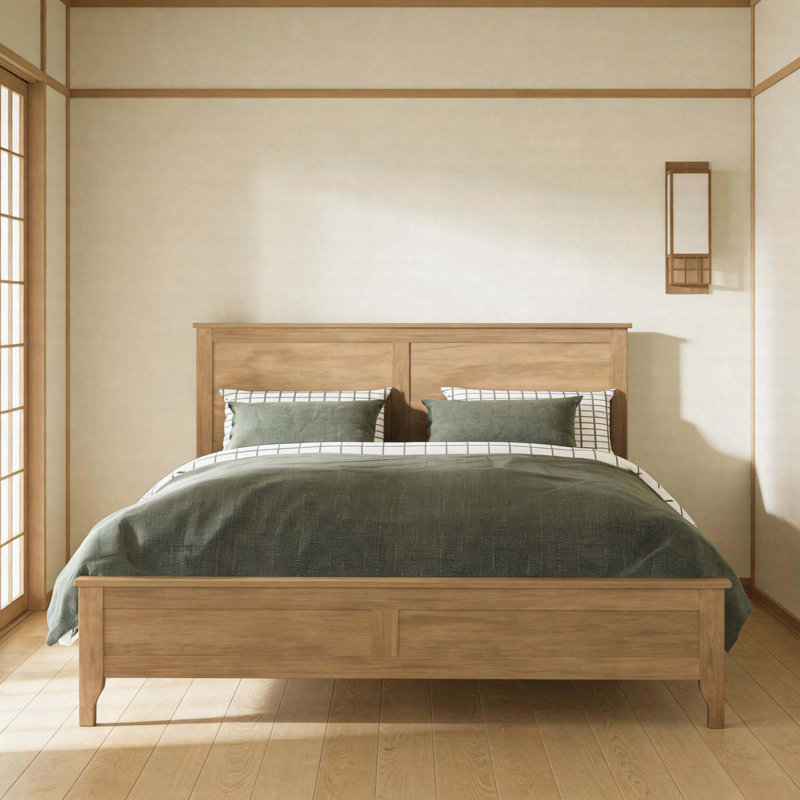 Modern Solid Wood Queen Platform Bed With Slatted Headboard, Sturdy Wooden Slats & Durable Pine Construction, King