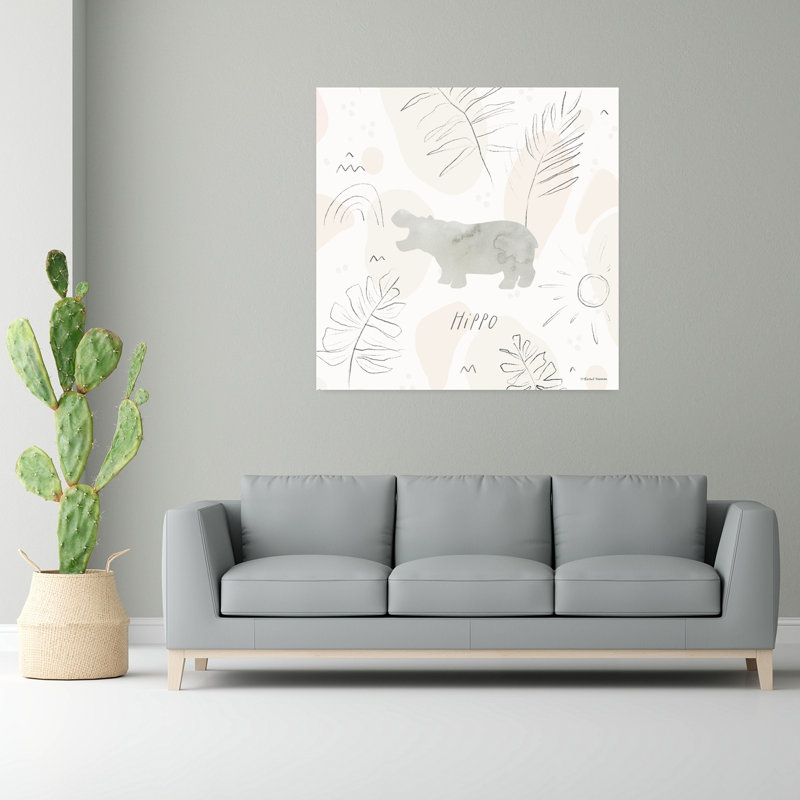 Jungle Safari, art contemporain abstrait hippopotame, H 48 po x l 48 po