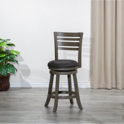 Tabouret de comptoir pivotant gris vieilli de 24 po avec accents en tissu gris anthracite - Ajoutez une touche élégante à votre dossier et à votre siège à lattes confortables et spacieux