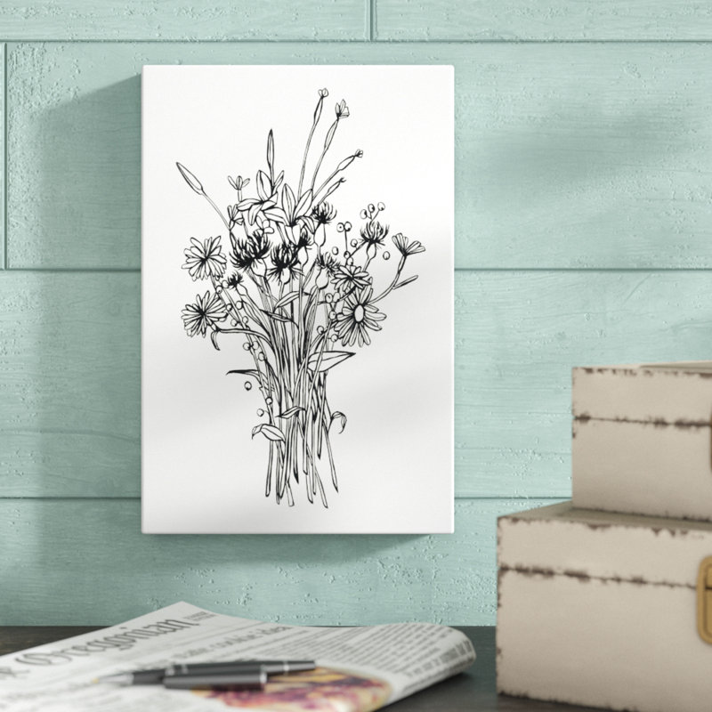 Black & White Bouquet I by Emma Scarvey - Painting Print, Wrapped Canvas, 30cm H x 20cm W