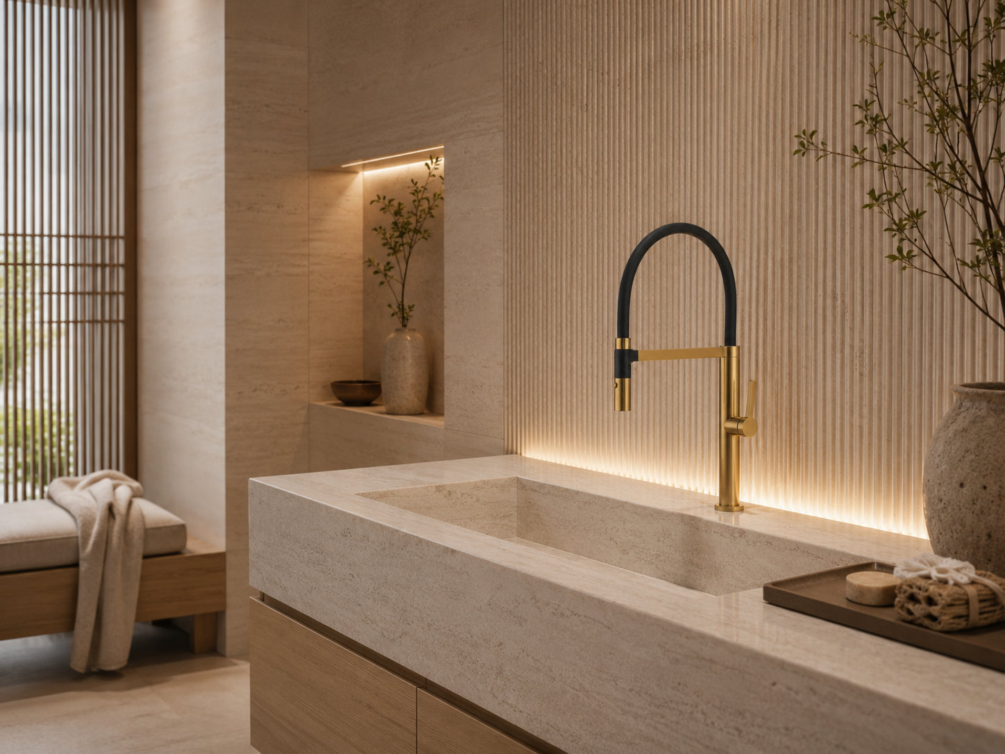 Maestro Bath Curva Pull Out Kitchen Faucet, Brushed Gold