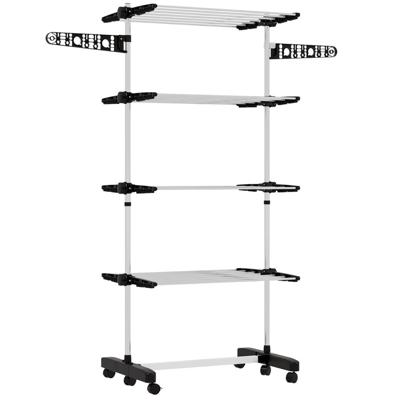 HOMCOM 4-Tier Clothes Airer Foldable with Wheels, Silver/Black