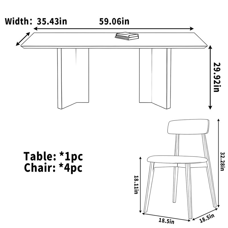 Solid wood dining table rectangular black walnut, 29.92"H x 59.06"L x 35.43"W