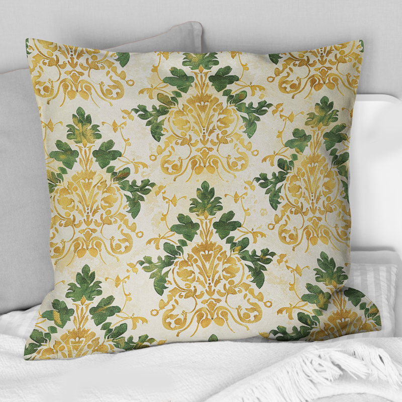 Or vert damassé glamour I - coussin damassé, H 16 po x l 16 po, Carrée