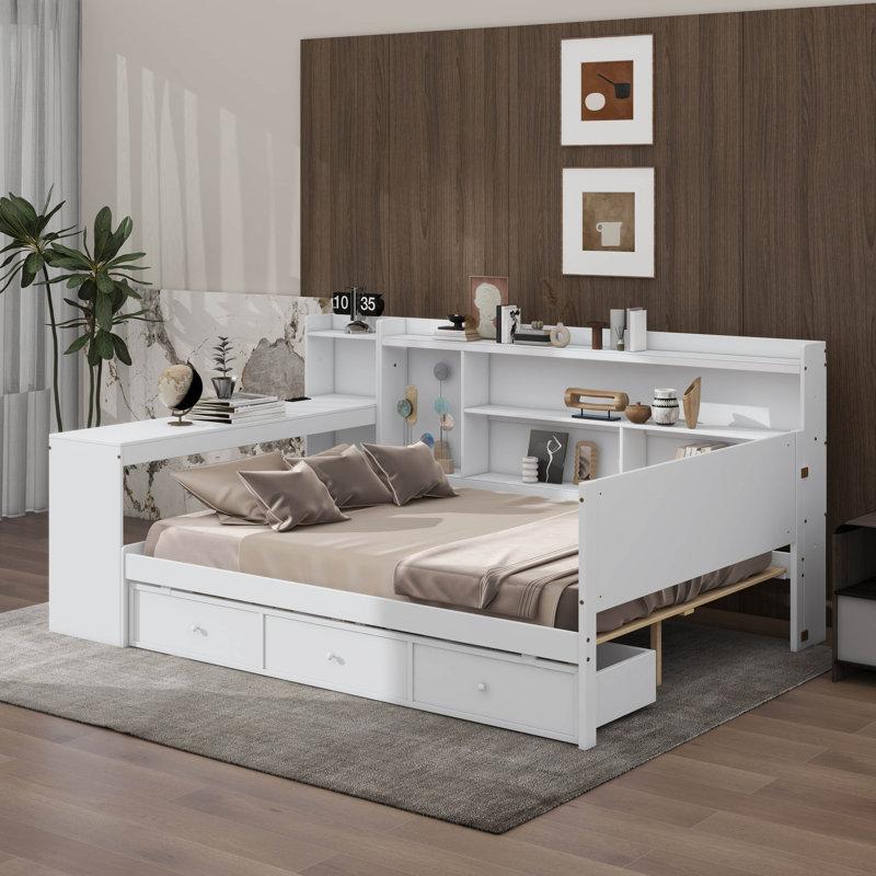 Twin Size Wooden Daybed With 3 Drawers, USB Ports and desk, Gray 