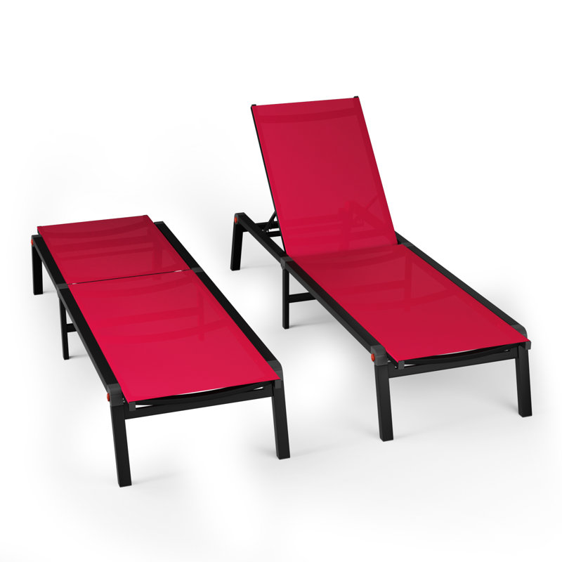 Foldable & Adjustable Aluminum Chaise Lounge Chair with Wheels, 5 Positions, Full Flat Tanning Recliner for Outdoor Patio, Beach, Poolside 2-Pack
