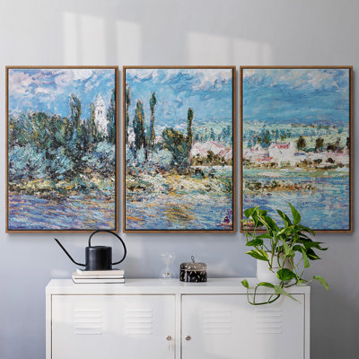 Paysage avec orage, ensemble de 3 toiles encadrées