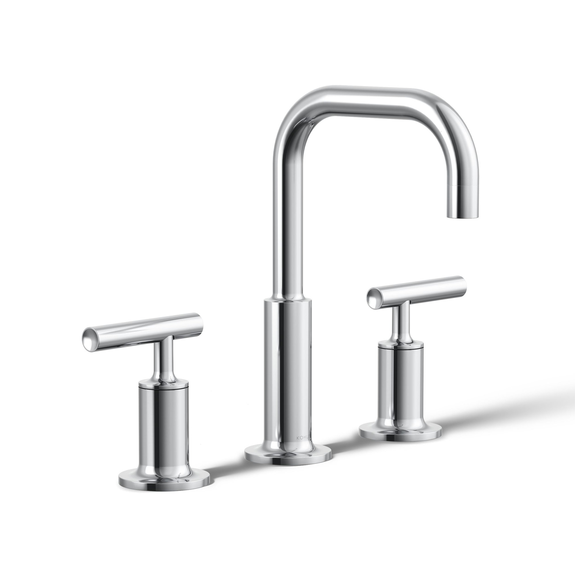 Purist Widespread Faucet with Drain Assembly Low Lever Handles and Low Gooseneck Spout, Polished Chrome