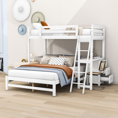 Jalayla Twin over Full 3 Drawer Standard Bunk Bed with Built-in-Desk by Harriet Bee