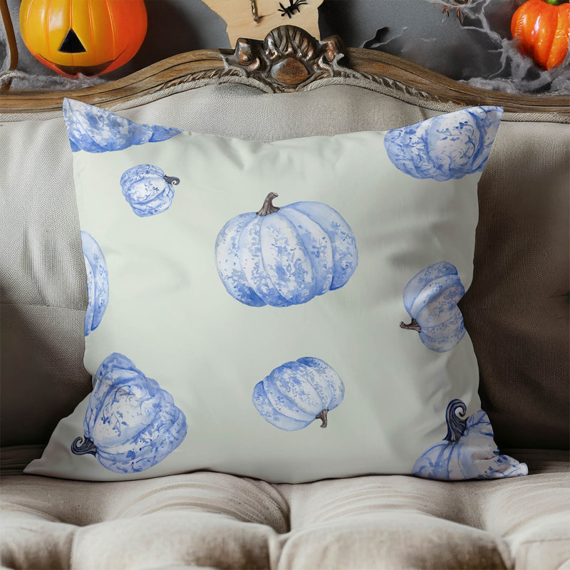 Pumpkin Patch Blooms Decorative Seasonal Throw Pillow, Eucalyptus Fog, Square 18"