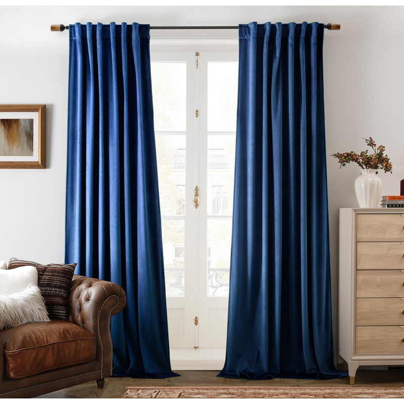 Ensemble de rideaux en velours 2 panneaux Dessy, Bleu marine, L 52 po x L 84 po
