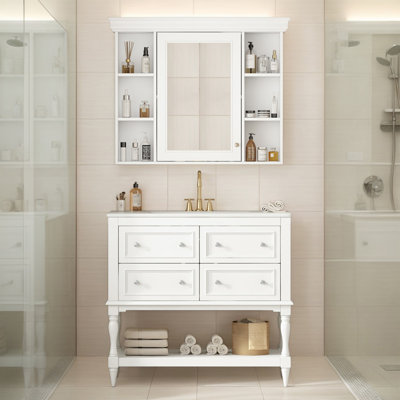 36" Single Bathroom Vanity with Ceramic Top and 36"W x 29"H Medicine Cabinet