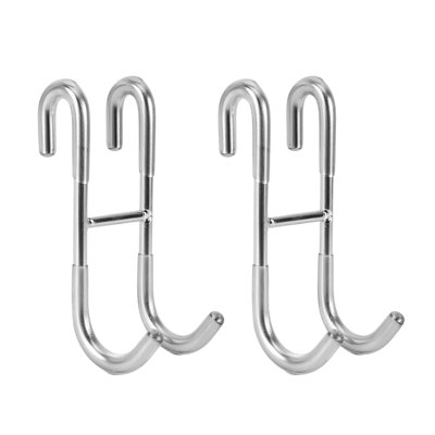 Crochets de porte de douche, paquet de 2 crochets de serviettes de porte en verre sans cadre en acier inoxydable, crochets de salle de bain antidérapants pour serviettes, peignoirs et raclettes, argent
