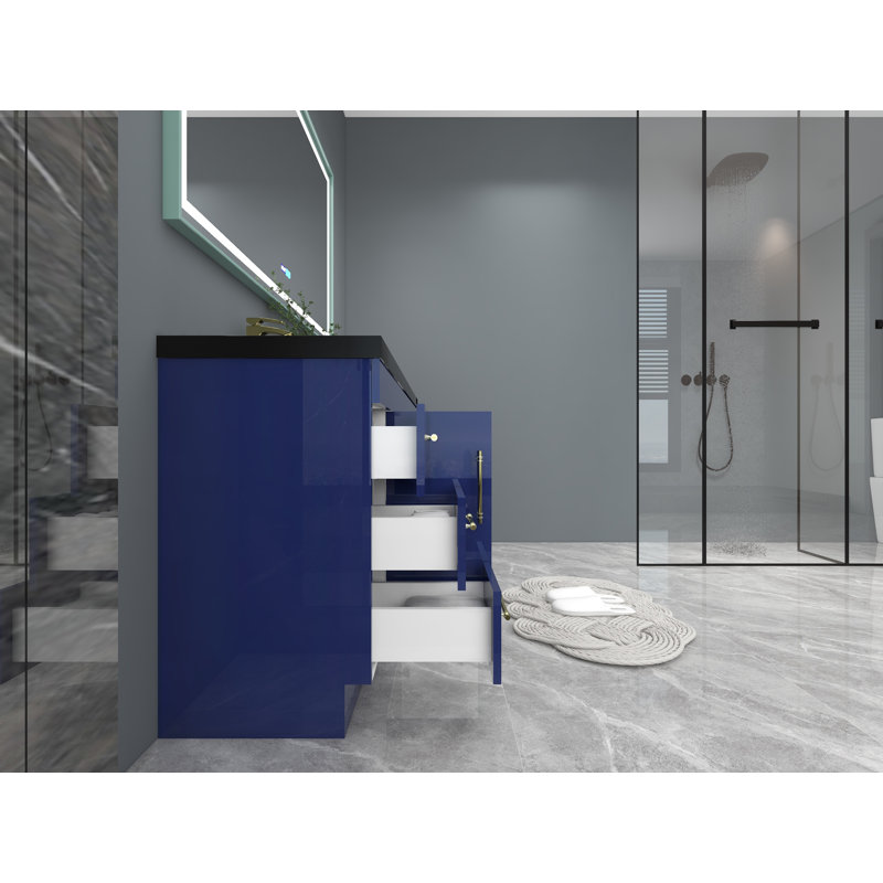 Ensemble de meuble-lavabo double 72 po Campman, Or mat, Bleu nuit brillant