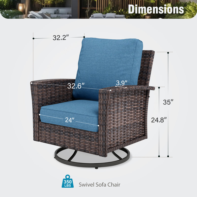 Swivel Wicker Outdoor Lounge Chair, Denim Blue