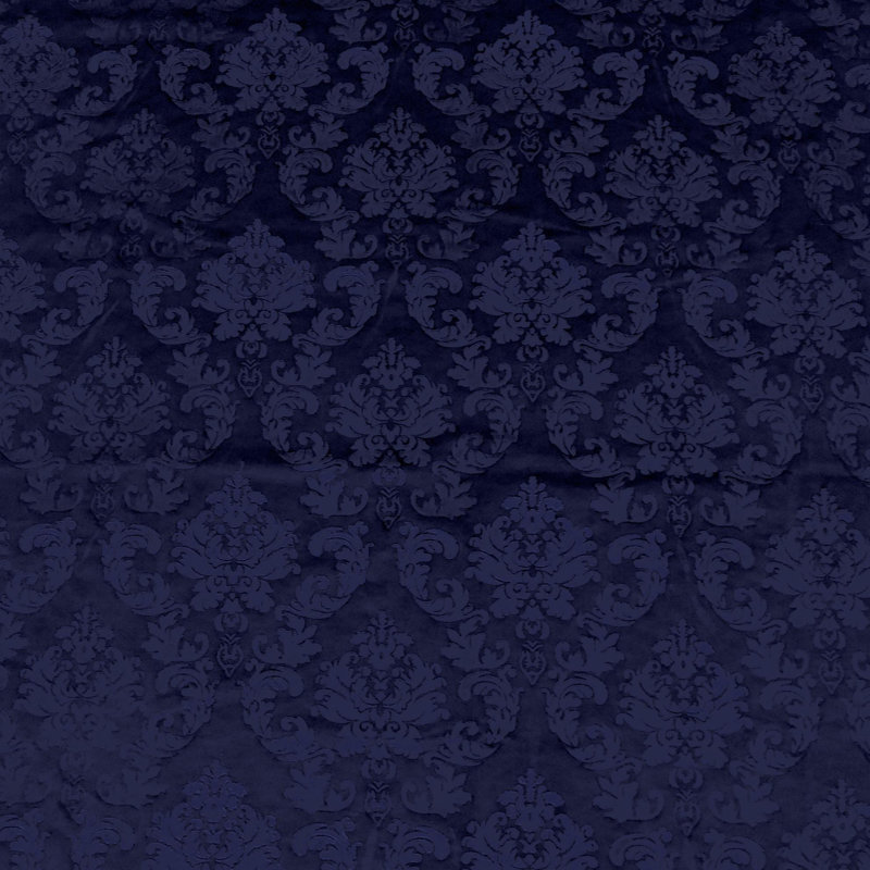 Cantonnière en velours damassé sur mesure, Bleu marine, L 5 po x L 58 po