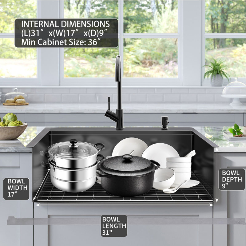 Évier de cuisine 33 L, Noir satiné