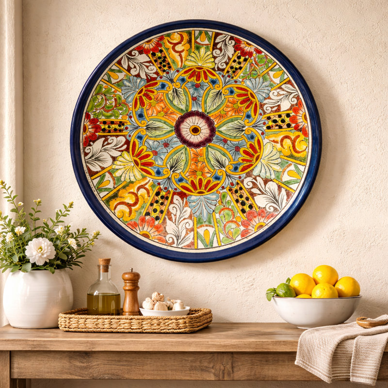 Assiette décorative médaillon San Miguel, grande plaque murale peinte à la main Talavera - grande taille