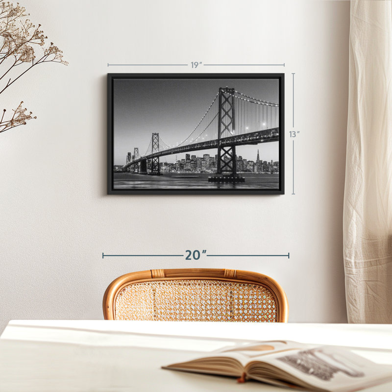 «SF Bay Bridge», reproduction sur toile en noir et blanc, H 13 po x l 19 po