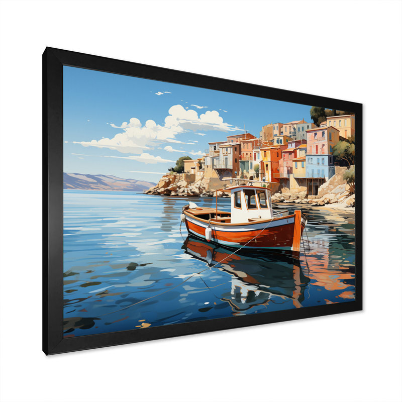 «Grèce Maritime Charm II», reproduction sur toile, H 24 po x l 32 po x P 1 po, Cadre photo noir