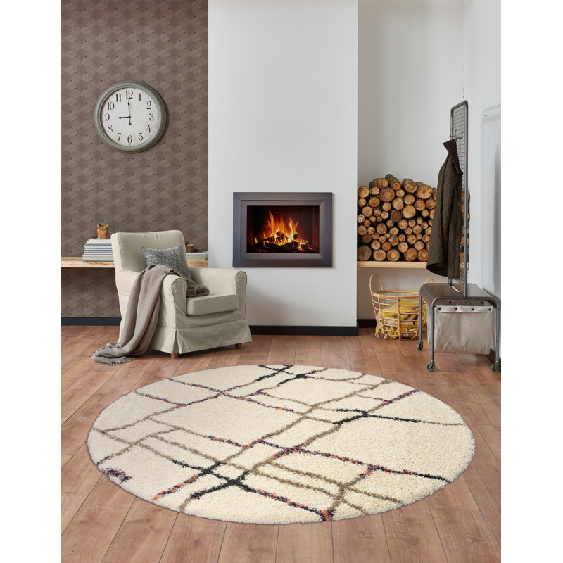 Tapis abstrait ivoire Rainbow Shag, Rond 9 pi