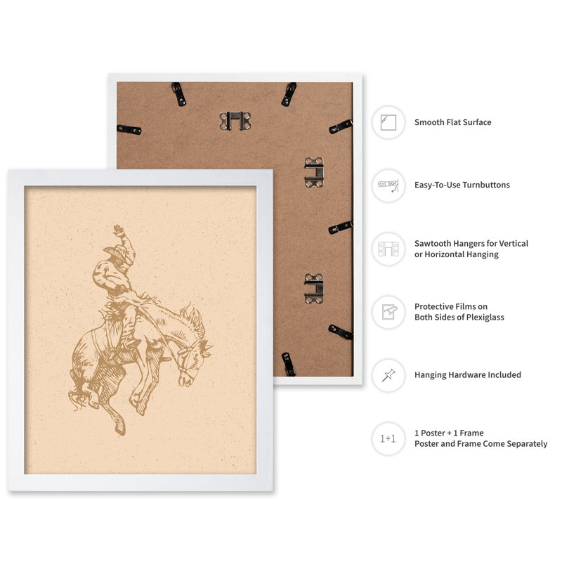 Beige cowboy à cheval, Poster, 24"H x 32"W, White Framed
