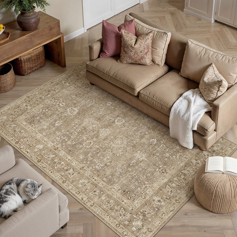 Tapis lavable Sofia avec envers antidérapant, Rectangulaire 8 pi x 10 pi, Brun