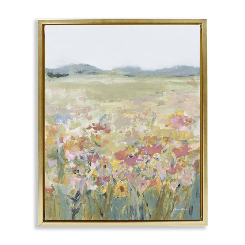 «Soft Wildflower Meadow» par Pamela Munger, H 31 po x l 25 po, Cadre flottant métallique doré