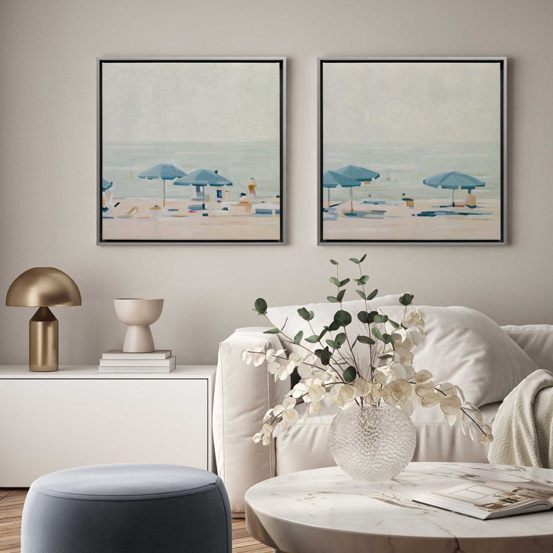 Seaside Umbrella Harmony Set of 2 Canvas Prints in a Silver Frame, 32" x 32", H 13,5 po x l 27 po x P 1,25 po, Toile tendue