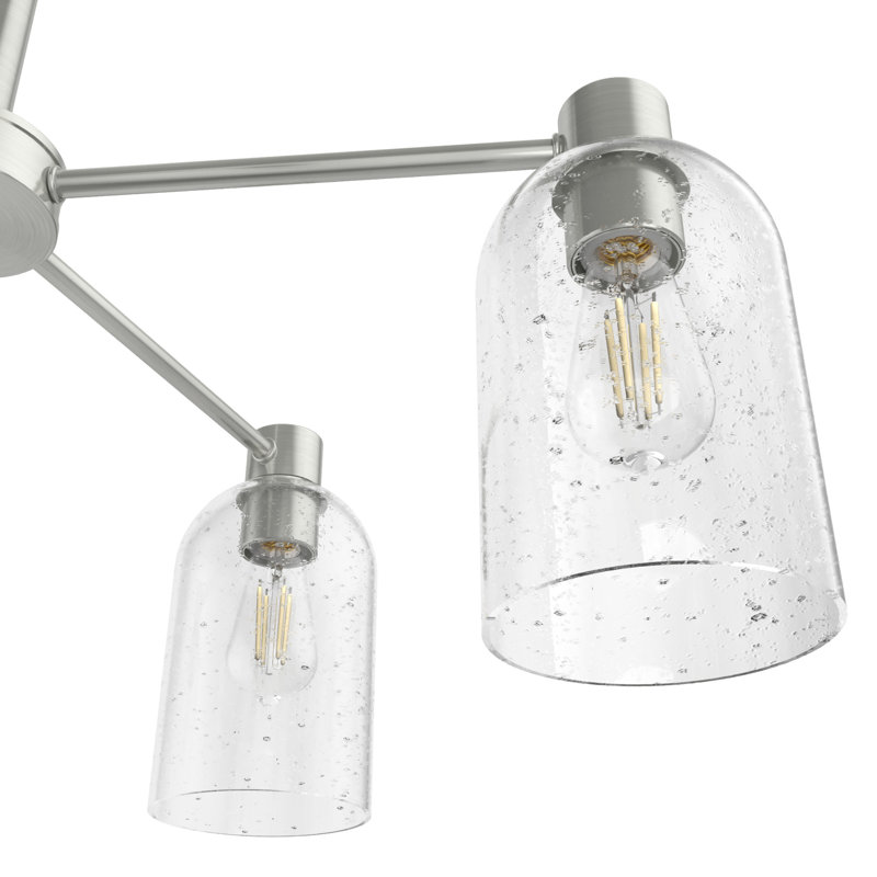 Lustre cylindrique unique à 5 lumières Lochemeade, Verre transparent transparent, Nickel brossé