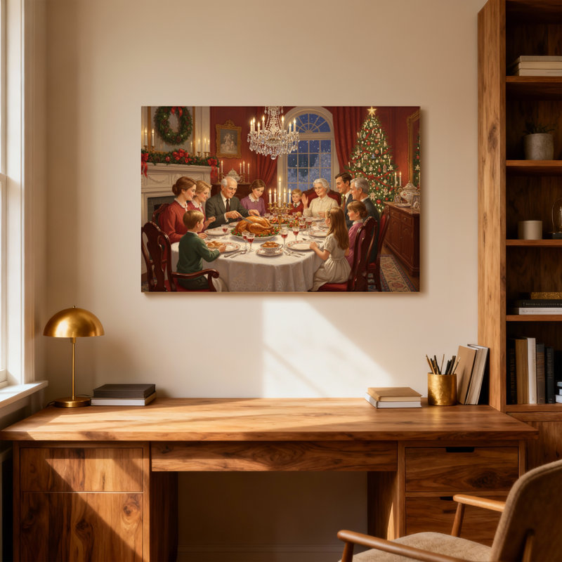 Scène de rassemblement de Noël en famille, H 20 po x l 30 po