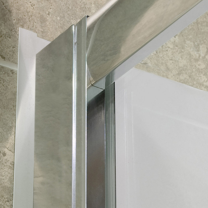 Visions 60" W x 32" D x 76.75" H Frameless Shower Door with Base Included, Center, Chrome