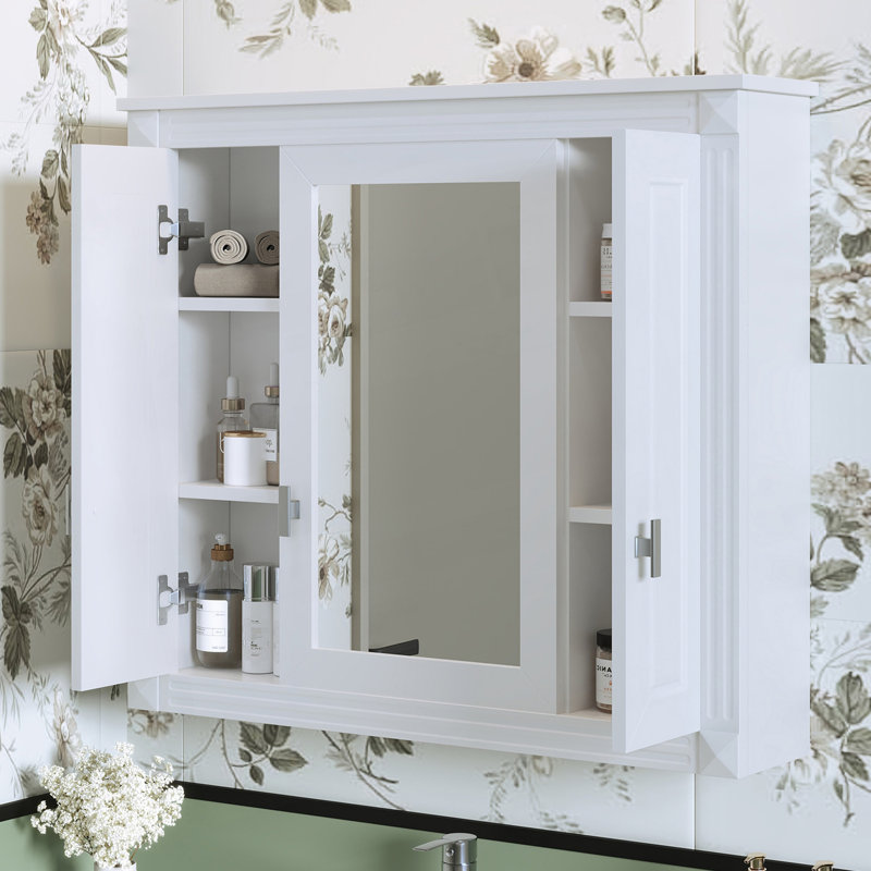 Armoire de salle de bain murale avec miroir, armoire à pharmacie murale avec 4 tablettes