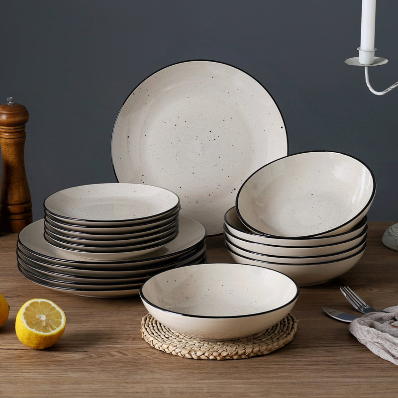 Dorothy 18 Piece Handmade Stoneware Dinnerware Set - Service for 6, Beige