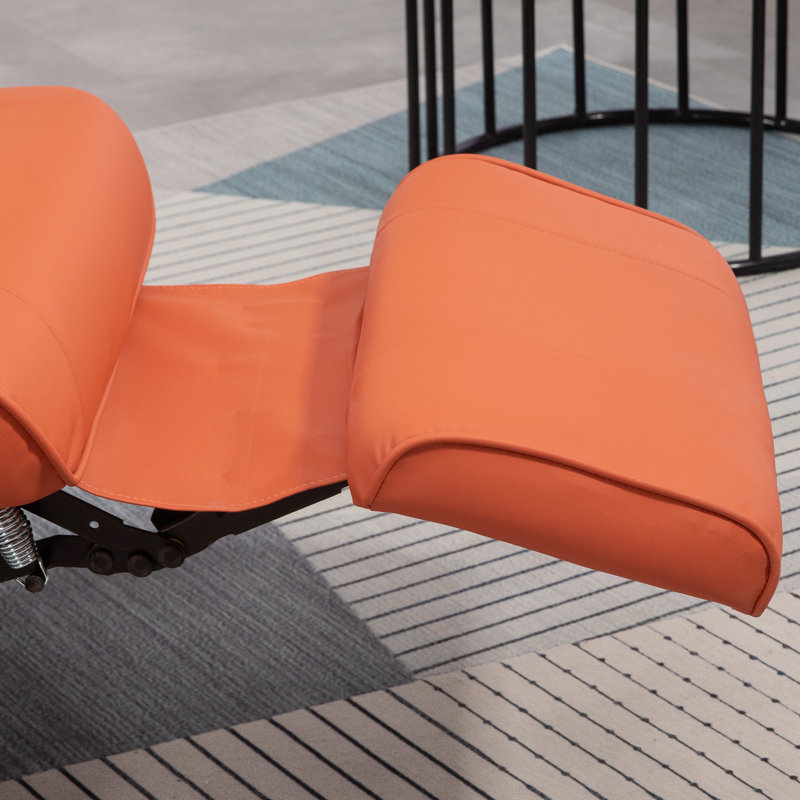 Faux Leather Manual Recliner,wood, Orange 