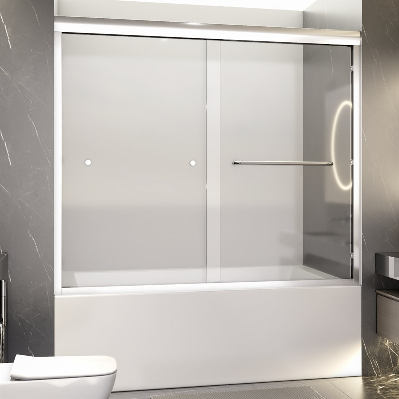 Porte de baignoire coulissante double semi-sans cadre, Chrome