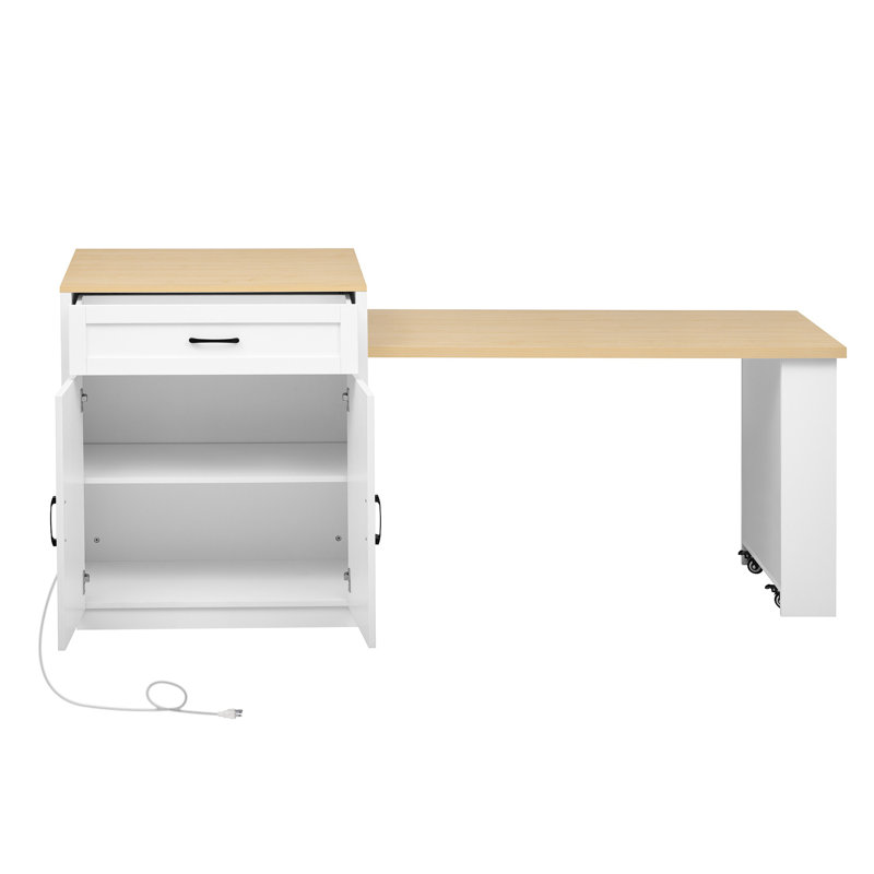 Îlot de cuisine 82,7 po avec table de salle à manger extensible et prises de courant