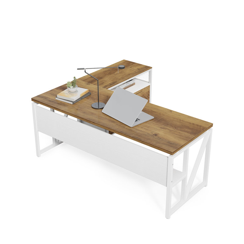 Modern 63" Executive Computer Desk and 31"Lateral File Cabinet, Professional  Home Office Furniture, Begin/White