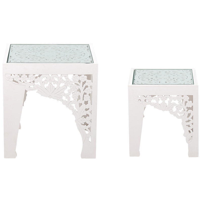 Aigar Glass Top Frame Nesting Tables