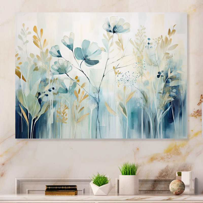 «Blue Botanical Garden II - Abstract Botanicals», art mural en métal, H 12 po x l 20 po x P 1 po