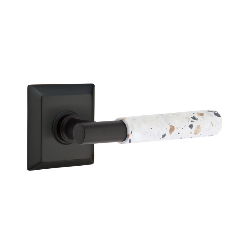 Mortaise intérieure Emtek Select avec rosette Quincy et tige en T, levier Terrazzo clair, Gauche, Dos plat