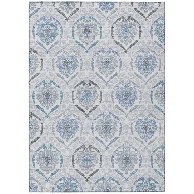 Shamica Washable Damask Indoor / Outdoor Rug, Rectangle 2'6" x 3'10"