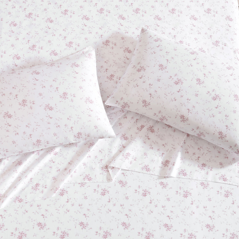 Laura Ashley Pink Floral Cotton Sateen Standard Pillowcase Set