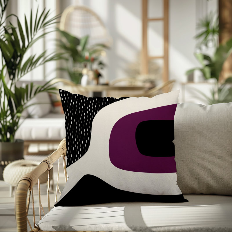 Coussin carré intérieur / extérieur pia, H 19 po x l 19 po, Mauve / noir / blanc cassé