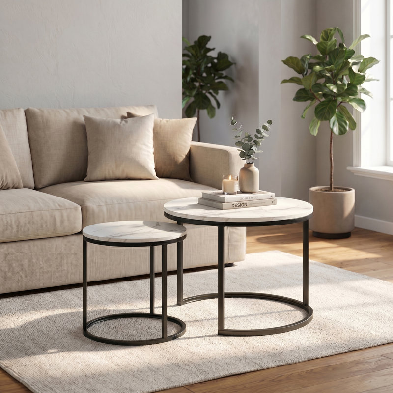 Table basse gigogne Hadee, Blanc, Noir, noir, noir, noir