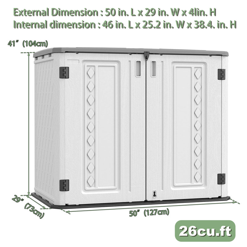 Remise de rangement horizontale en plastique l 4 pi 2 po x P 2 pi 5 po